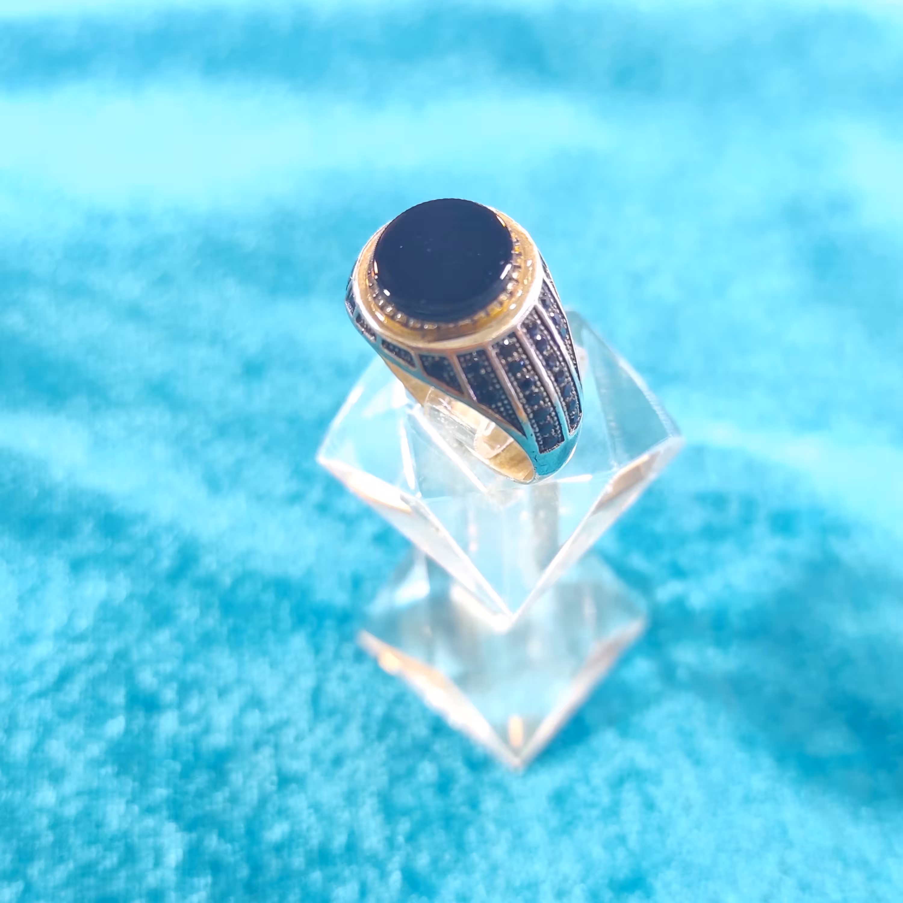 انگشتر نقره ترک عقیق مشکی گرد