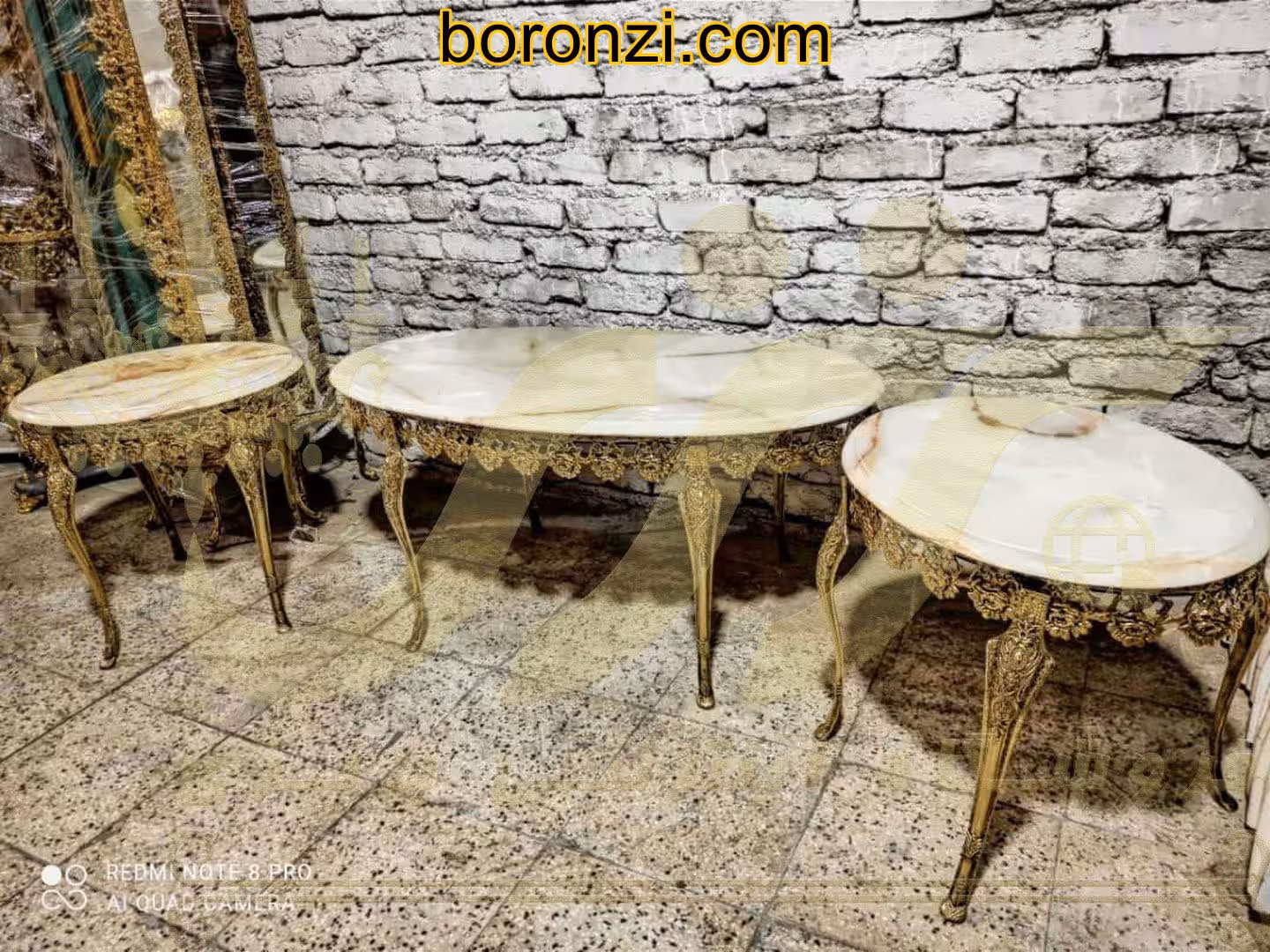 جلو مبلی و عسلی برنزی گل رز چهار پایه