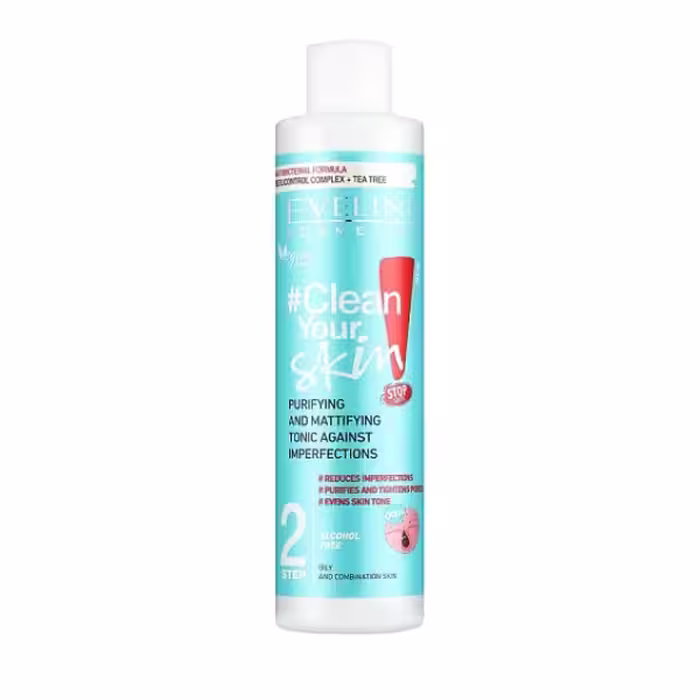 تونر کوچک کننده منافذ پوست چرب اولاین Eveline مدل Clean Your Skin حجم 225 میل