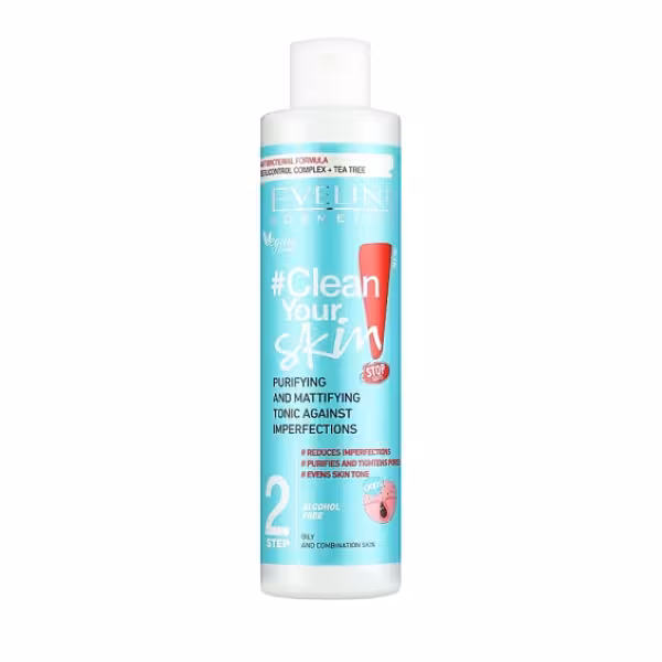 تونر کوچک کننده منافذ پوست چرب اولاین Eveline مدل Clean Your Skin حجم 225 میل