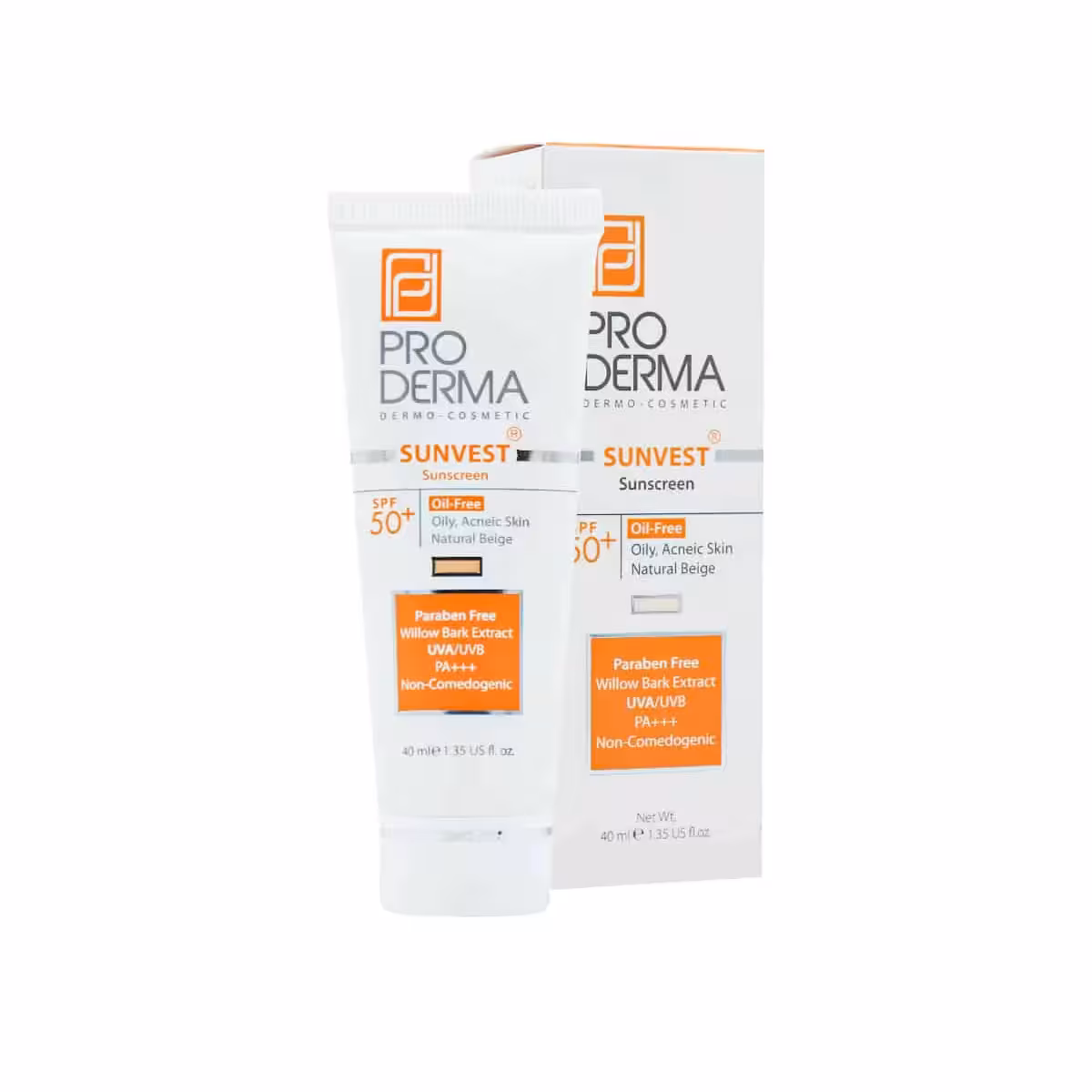 کرم ضد آفتاب فاقد چربی SPF50 پرودرما برای پوست های چرب و جوش دار بژ طبیعی 40 میلی لیتر