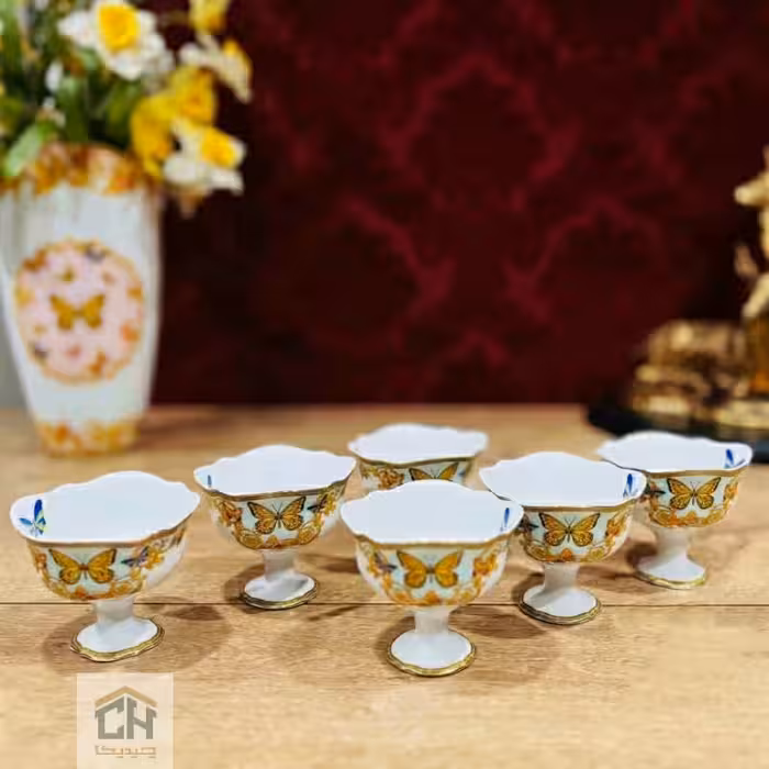 ست 6 عددی بستنی خوری چینی طرح پروانه آبی مدل R-55528