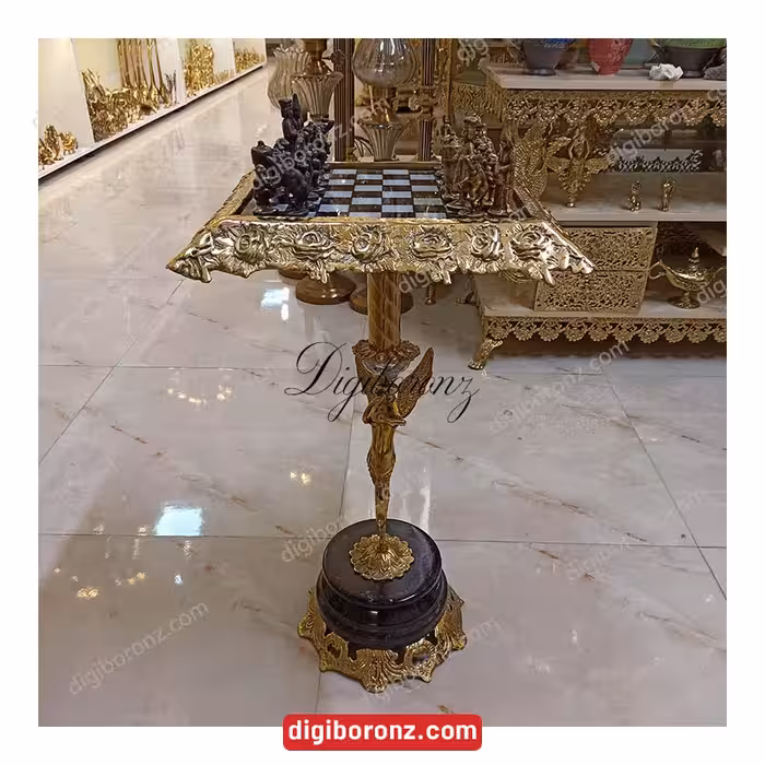 شطرنج برنجی برنزی پايه سنگی بزرگ با مهره