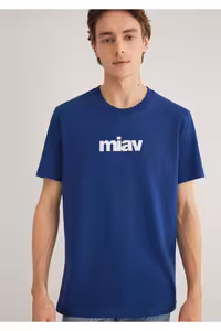 تی شرت آبی مردانه طرح دار MIAV به طور منظم برش معمولی 067153 70722 Mavi