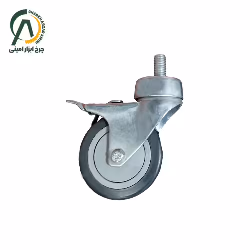 چرخ فروشگاهی کف بلبرینگ B پیچی گردان ترمزدار قطر 100 میلی متر