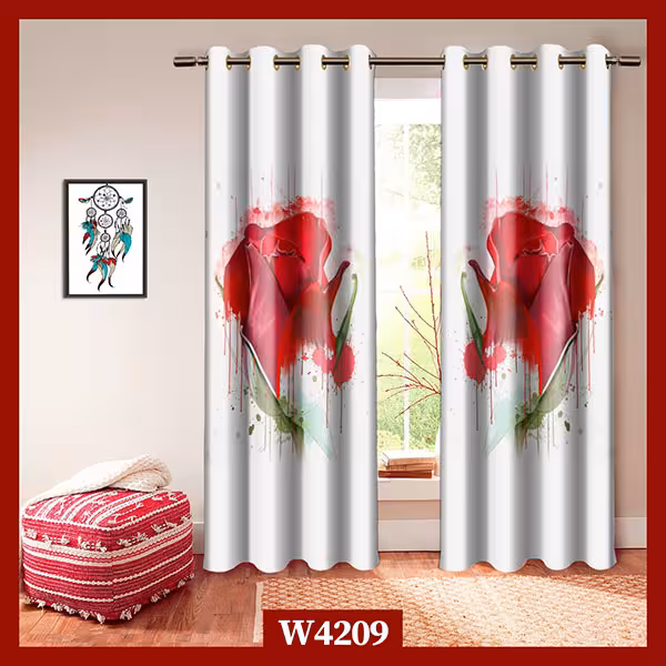 پرده چاپی گل رز قرمز کد W4209