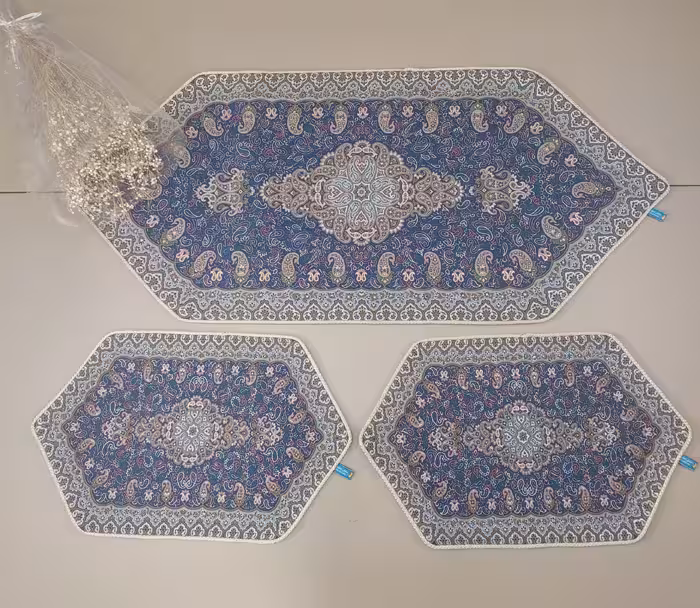 ست 3 تکه رومیزی جلو مبلی ترمه هاشمی کد 16