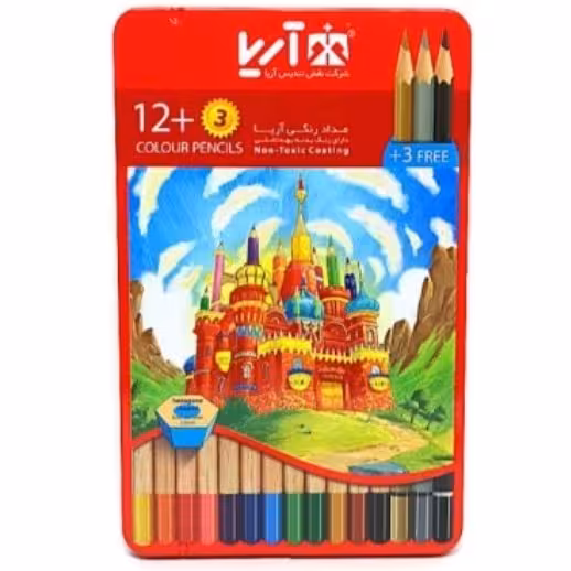 مدادرنگی 12رنگ آریا جعبه فلزی