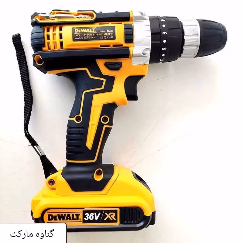 دریل شارژی دیوالت 36 ولت ( طرح دیوالت ) با دو باتری و جعبه ابزار ( خرید عمده ابزار برقی گناوه مارکت )