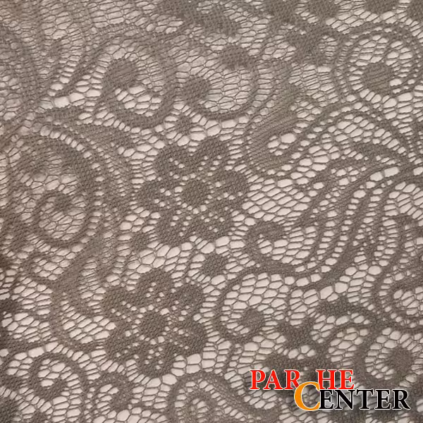 پارچه تور دانتل گلدار طوسی