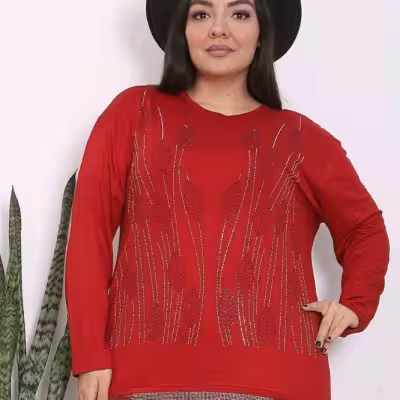 شومیز مجلسی نگین دار طرح برگ سایز بزرگ