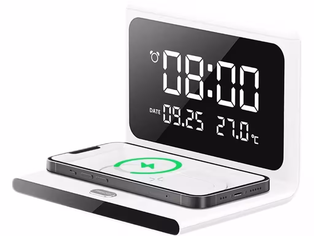 شارژر بی‌سیم و ساعت رومیزی رسی Recci RLS-L12 Perpetual Calendar Wireless Charger