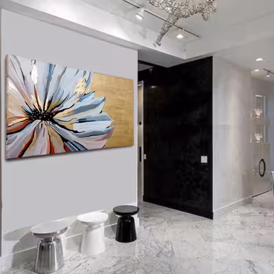 تابلو نقاشی ورق طلا طرح گل دکوراتیو کد 0189