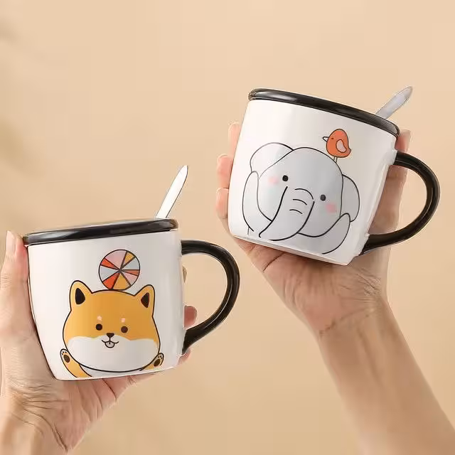 ماگ سرامیکی درب دار حیوانات بازیگوش