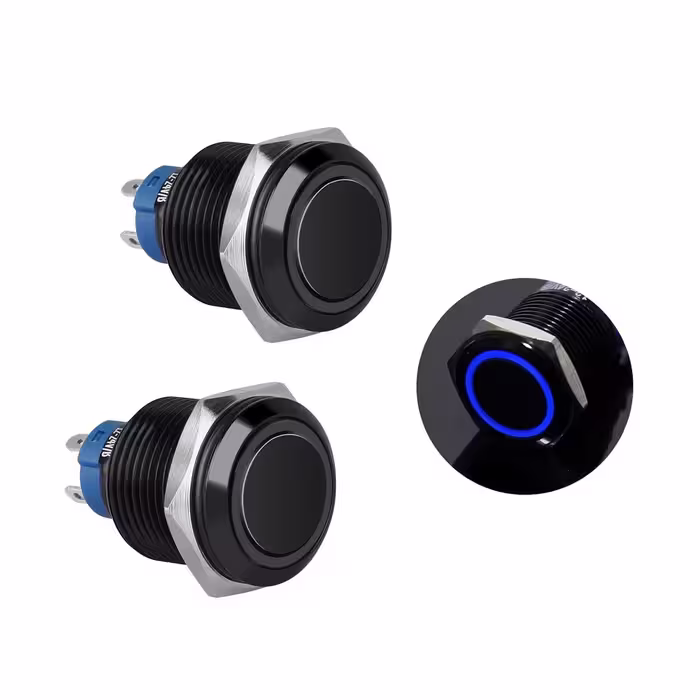 کلید فشاری فلزی آبی LED دار قطر 220V – 16mm