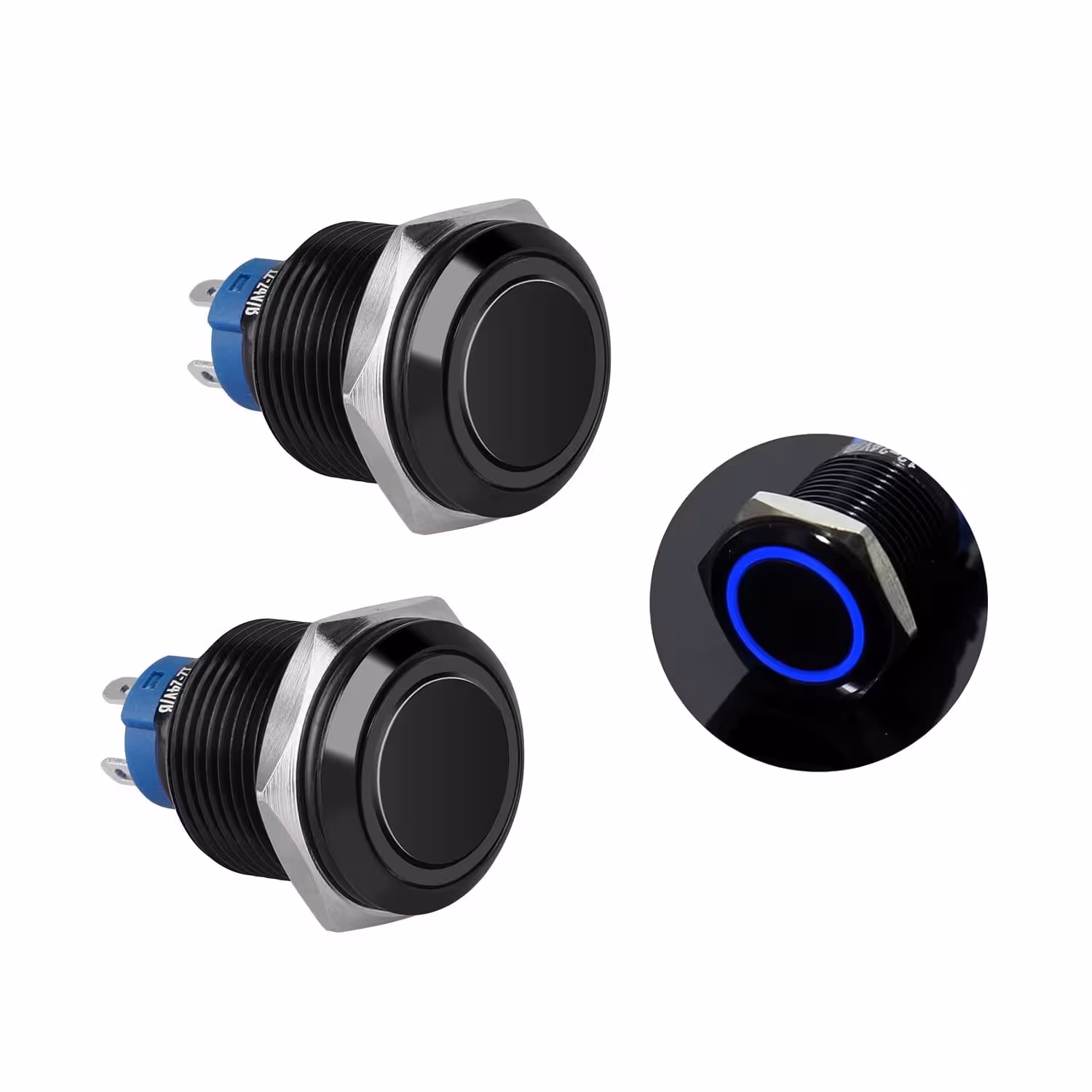 کلید فشاری فلزی آبی LED دار قطر 220V – 16mm