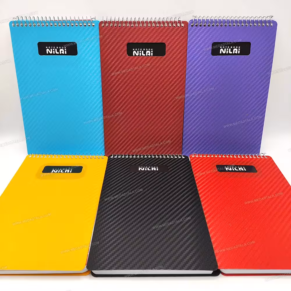 دفترچه یادداشت 100 برگ سیم بالا خبرنگاری سایز A5 نیلای