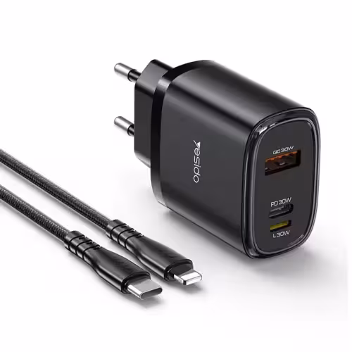 شارژر دیواری فست شارژ Yesido YC52 3Port 3A 30W   کابل آیفونی - 69370644
