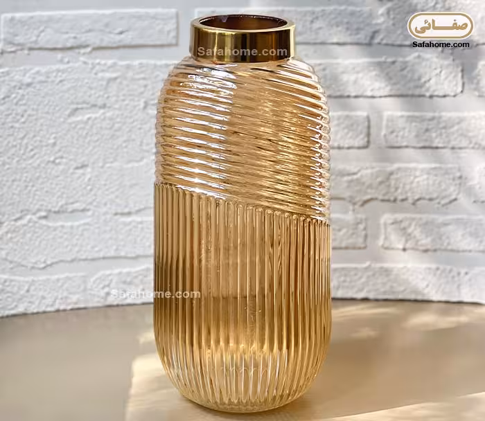 گلدان شیشه ای استوانه ای شیاردار نباتی