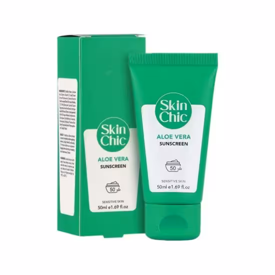 کرم ضد آفتاب دارای SPF 50 حاوی عصاره آلوئه ورا اسکین شیک SKIN CHIC ALOE VERA SUNSCREEN SPF 50 CREAM