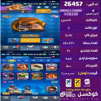 اکانت کلش رویال لول 11 تعداد کارت مکس 0 تعداد جم 1845 تغییرنام 500 کد 26457
