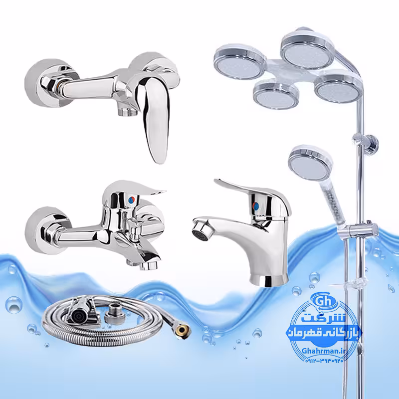 ست 5 عددی شیرآلات مدل قهرمان | روشویی   توالت   حمام   ظرفشویی   علم دوش هلی شاتی | کروم براق