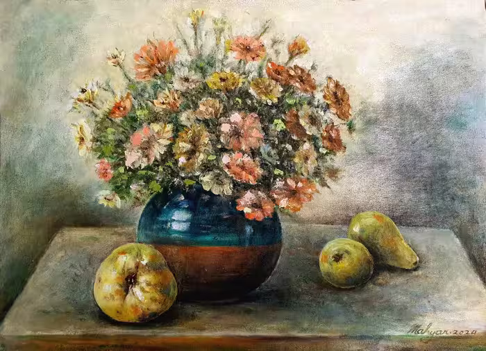 گلدان گل و میوه