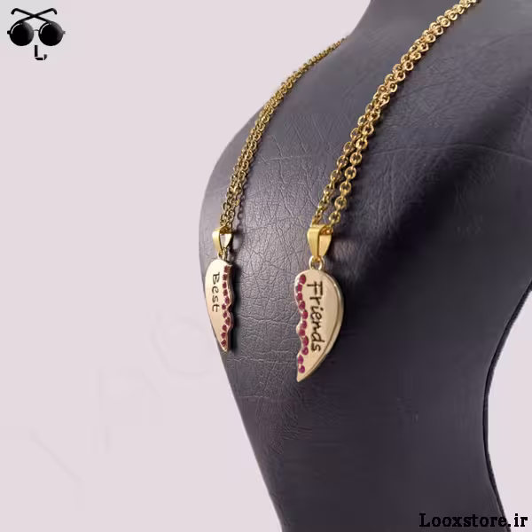 گردنبند بست فرندز طلایی قلبی با زنجیر استیل