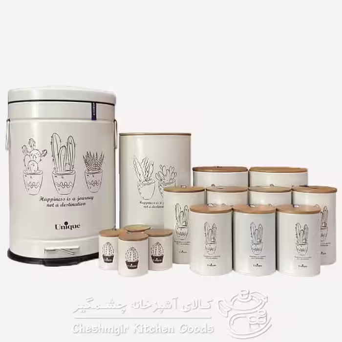 سرویس آشپزخانه 15 پارچه درب بامبو طرح کاکتوس یونیک کد UN_8002