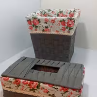 سطل و جا دستمال کتان با پارچه گلدار و یراق کتان  فراهان کالا