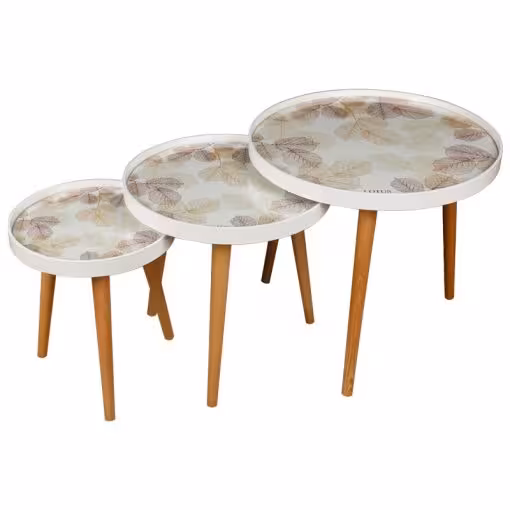 میز عسلی سه تیکه مدل spring-Leaves کد ALMA-731 رنگ WH