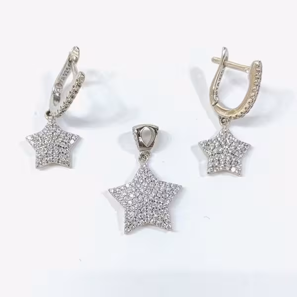 نیم ست طرح ستاره درخشان نقره با روکش طلا سفید کد 201003