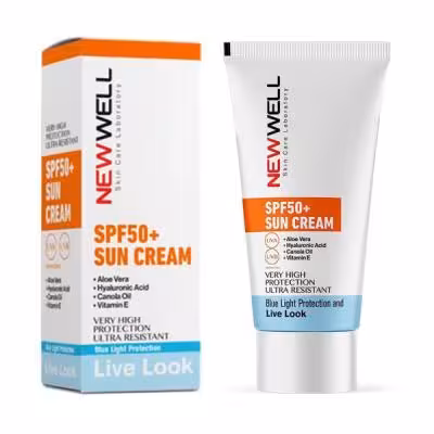کرم ضد آفتاب بدون رنگ نیوول NEWWELL حاوی SPF 50 حجم 50 میلی لیتر