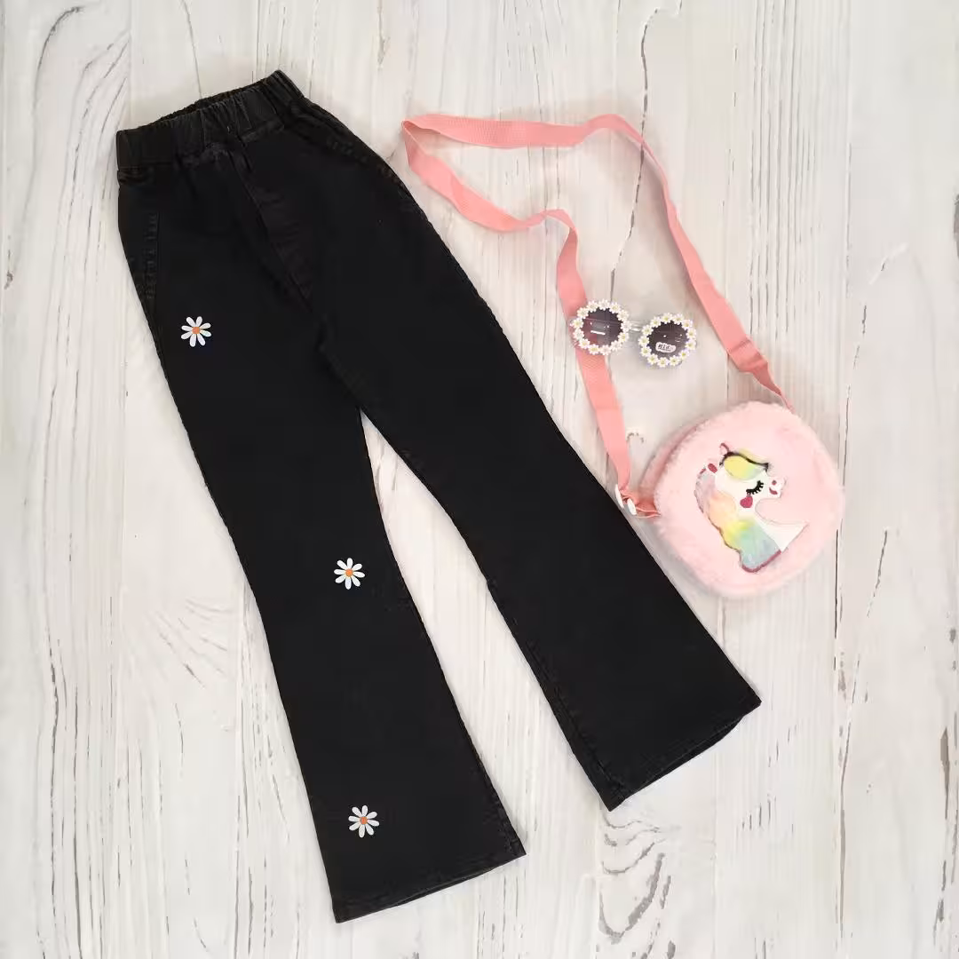 شلوار دمپا گشاد دخترانه طرح بابونه در 3 سایز