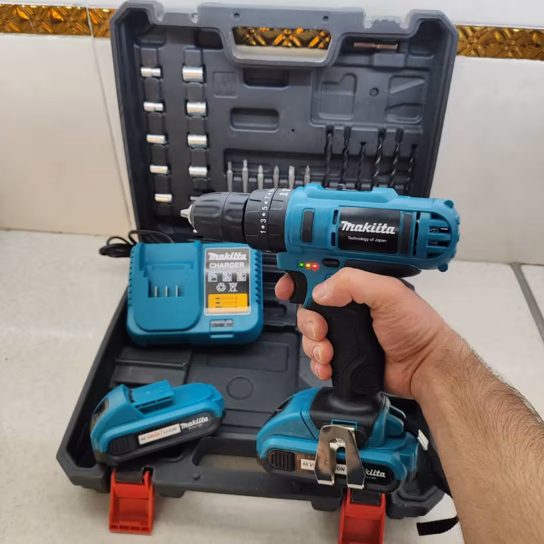 دریل شارژی چکشی ماکیتا 48 ولت پیچگوشتی شارژی ماکیتا دوباتری 48 ولت دوباتری با کیف لوازم کامل پیچ گوشتی شارژی ماکیتا