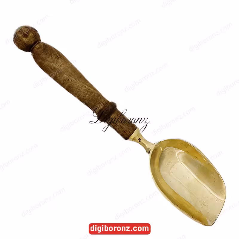 قاشق آجیل خوری برنجی برنزی هندی دسته چوبی