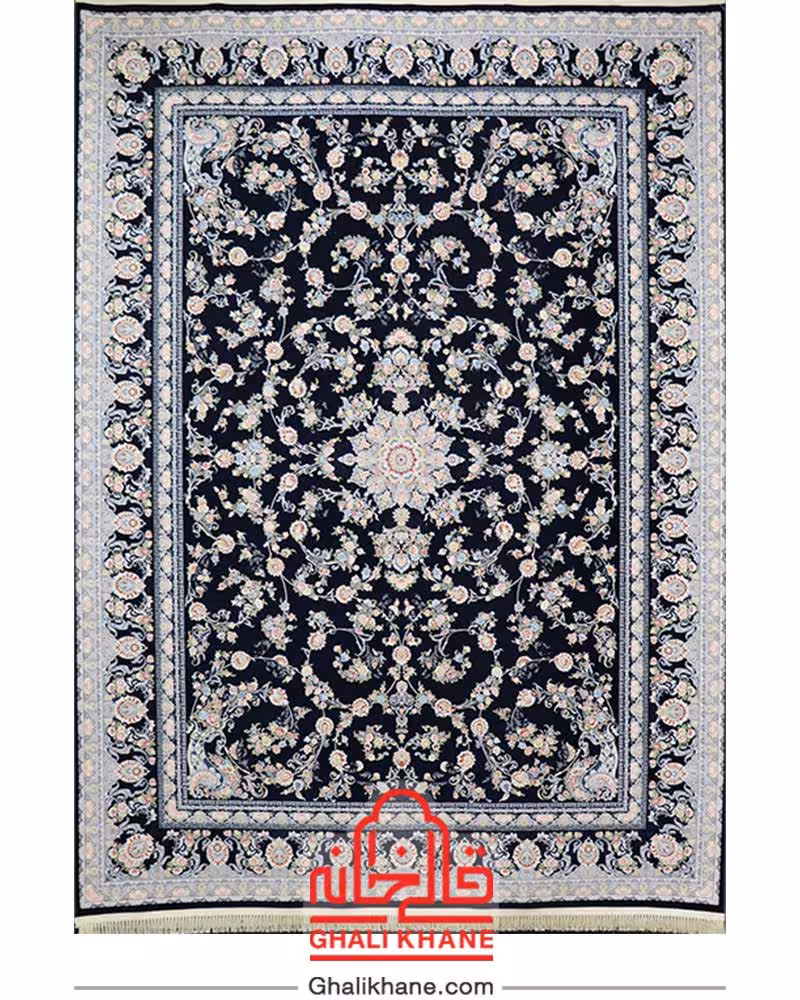 فرش تهران 1200 شانه طرح ترمه سرمه ای