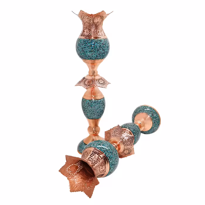 ست 3 تکه آینه و شمعدان فیروزه کوبی مدل لاله کد 555655