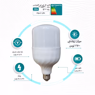 لامپ ال ای دی 30 وات اکوپارس مدل EP30-27 پایه E27 مجموعه 50 عددی