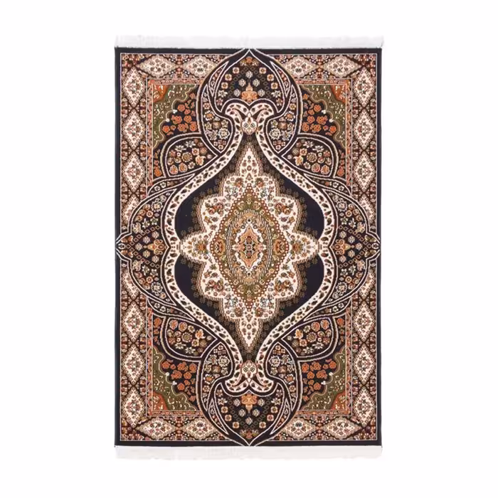 گلیم ماشینی دنیای فرش طرح کیمیا زمینه سورمه ای