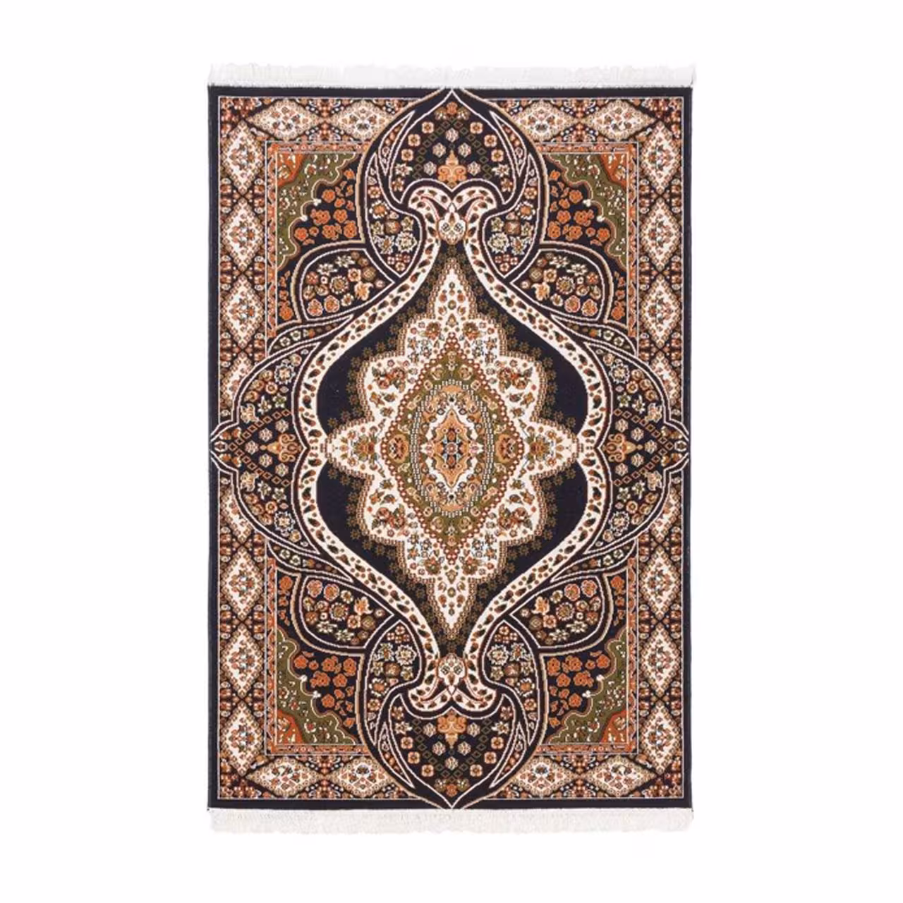 گلیم ماشینی دنیای فرش طرح کیمیا زمینه سورمه ای