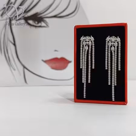 گوشواره نقره دخترانه مدل آبشاری پر نگین کد 9065