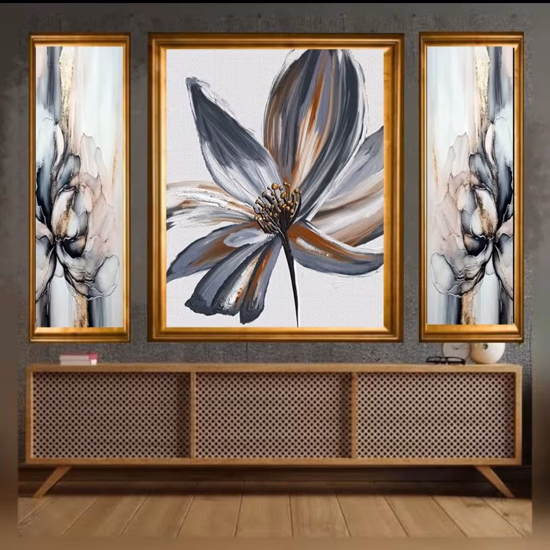 تابلو دکوراتیو 60 در 80 سه تکه طرح گل زیبا