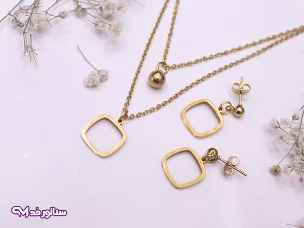 نیم ست دو زنجیر طرح مربع N8161