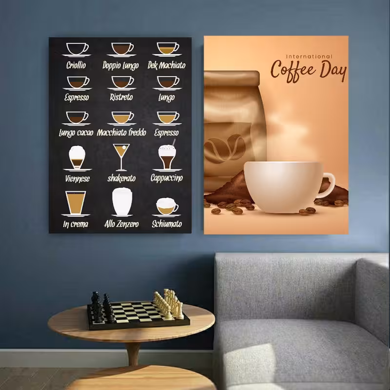 تابلو شاسی طرح شاسی مدل فنجان قهوه و کافی کد GR1047 مجموعه دو عددی | دنیای قاب