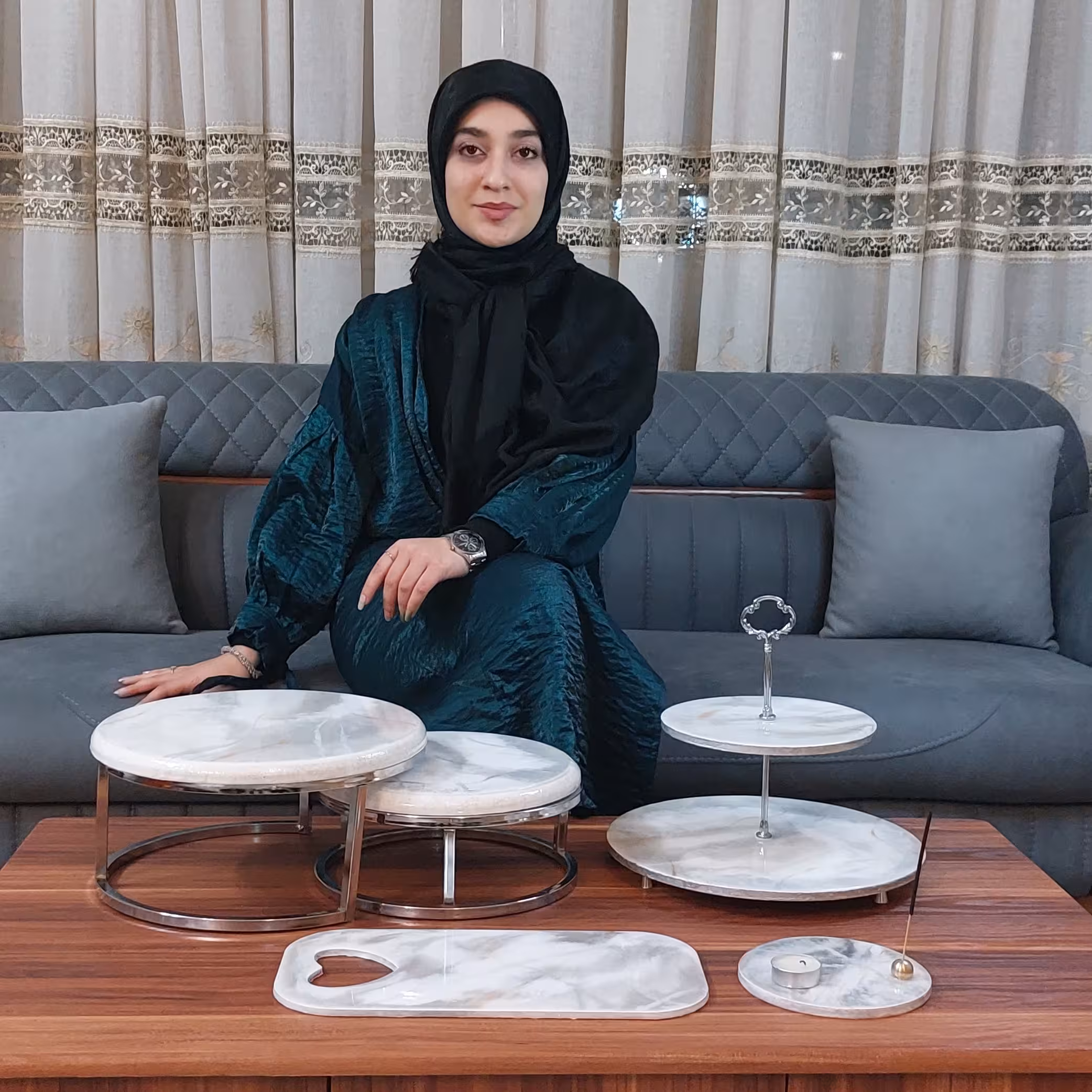 شیرینی خوری دوطبقه طرح سنگ مرمر (جنس رزین و ام دی اف )رنگ ثابت ضدآب نشکن و دستساز