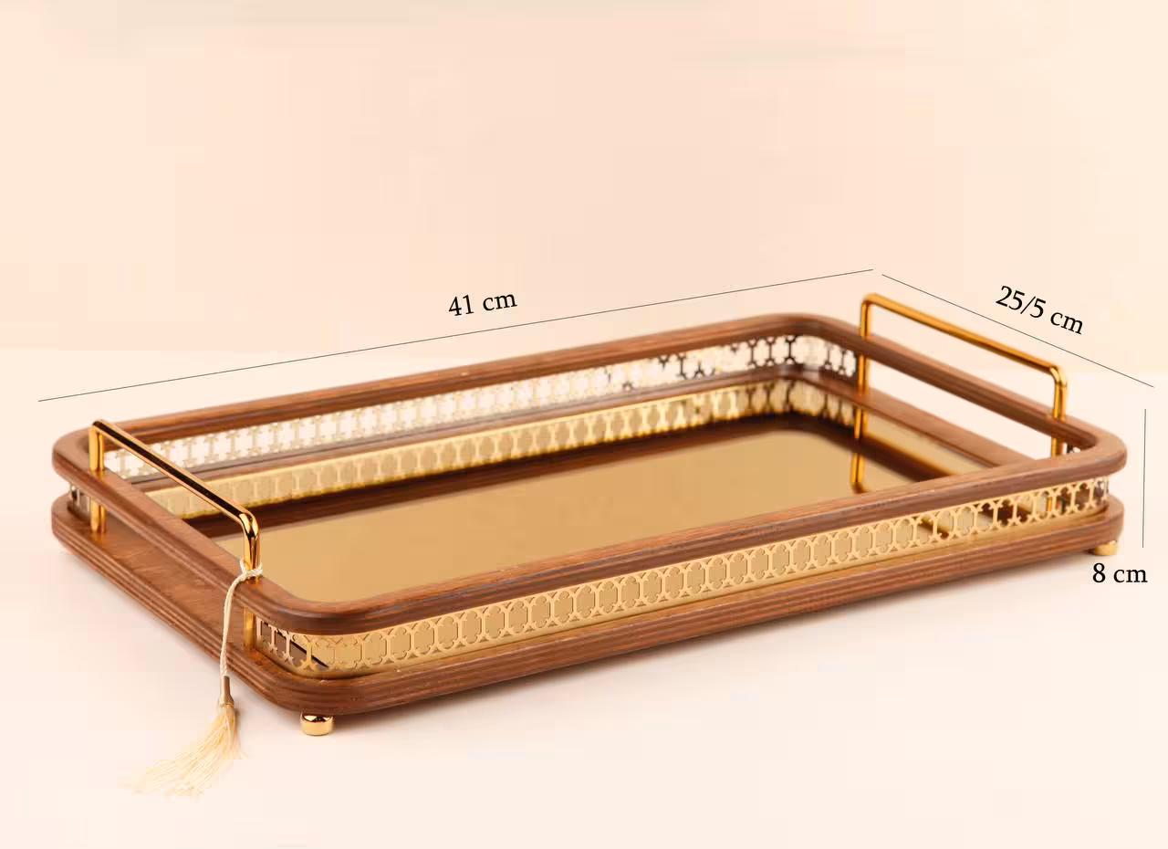 سینی مستطیل بزرگ کف آیینه طلایی آسا