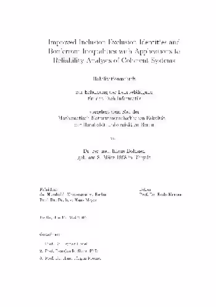 خرید و دانلود نسخه کامل کتاب Improved Inclusion-Exclusion Identities and Bonferroni Inequalities with Applications to Reliability Analysis of Coherent Systems