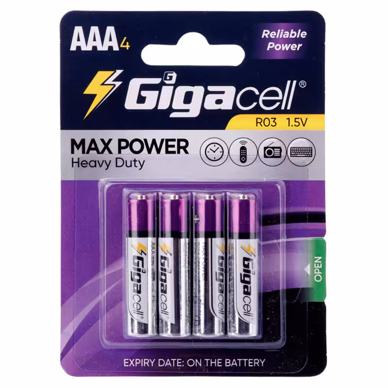 باتری چهارتایی نیم قلمی Gigacell Max Power Heavy Duty R03 1.5V AAA