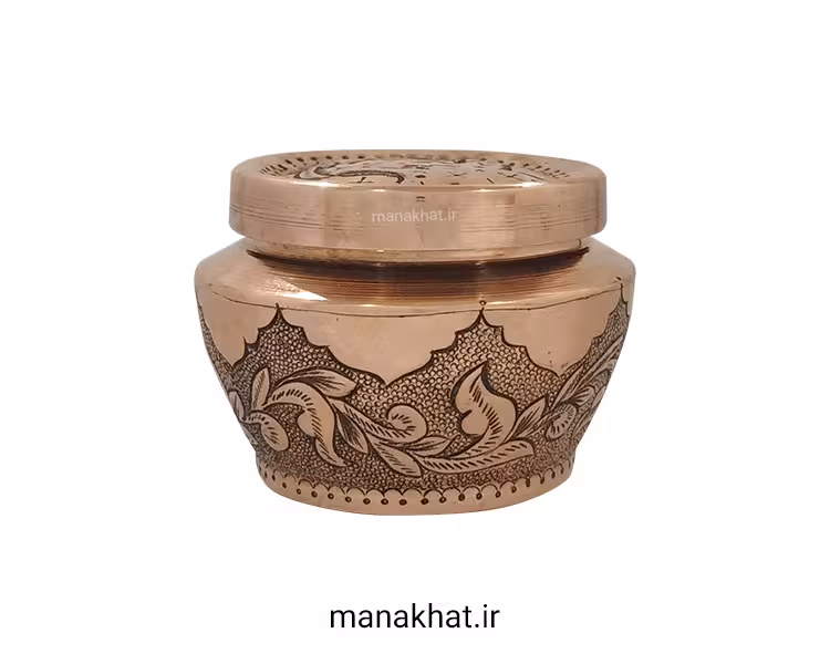 دوات مسی خوشنویسی خمره ای قلمزنی شده طرح برگ